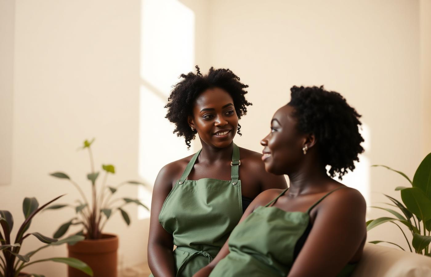 Skincare specialist consulting with a client in a botanical treatment room